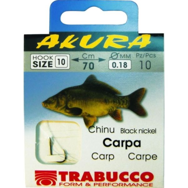 Trabucco Akura Carp 01 Plättchen, Widerhaken Monofil vorgebundener Haken 10Stk