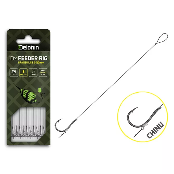 Delphin Braided Sting Feeder Rig 8cm Geflochtenes Vorfach 8 Chinu Haken 10 Stück