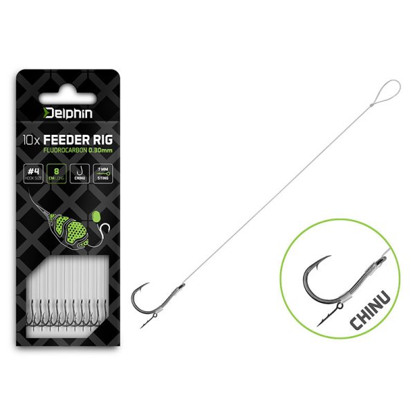 Delphin Fluoro Sting Feeder Rig 8cm Fluorocarbon Vorgebundene 8 Chinu Haken 10 Stück