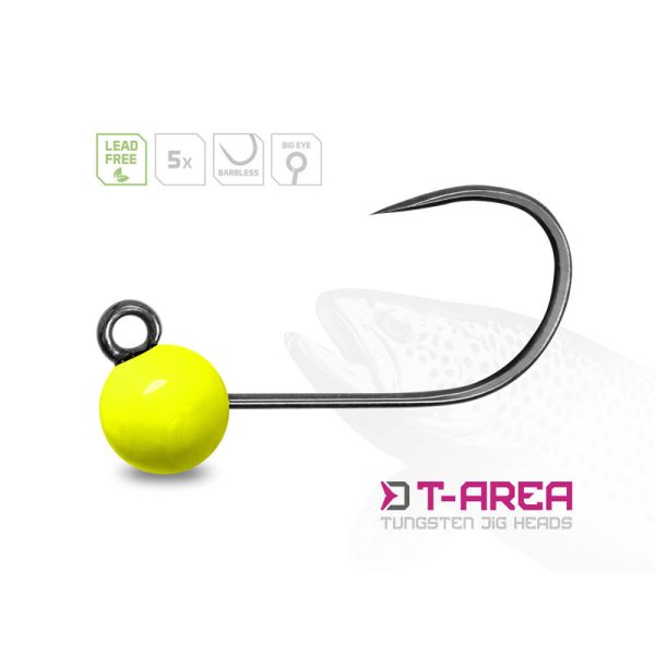 Delphin T-Area BL Tungsten Jig 6,4mm 2,2gr 4 Fluo Gelb Micro Jig Kopf 5Stk