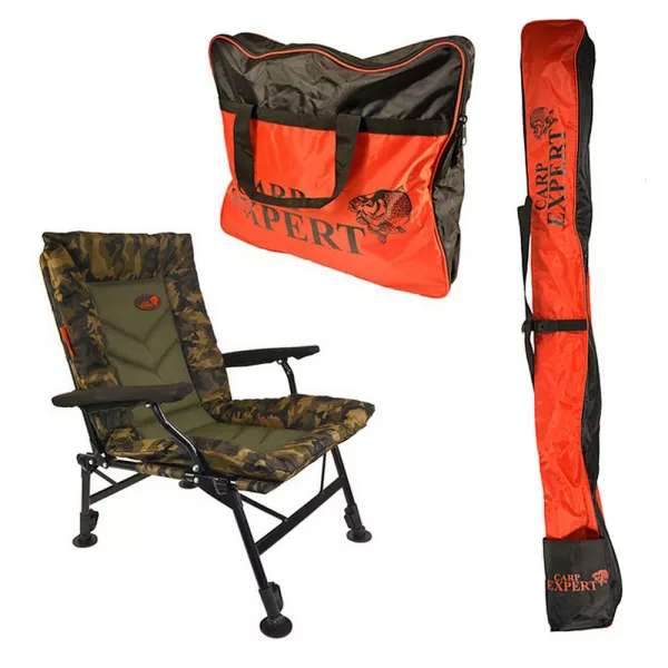Carp Expert Comfort Camo Angelstuhl (25x50cm) mit Schultertaschen-Set