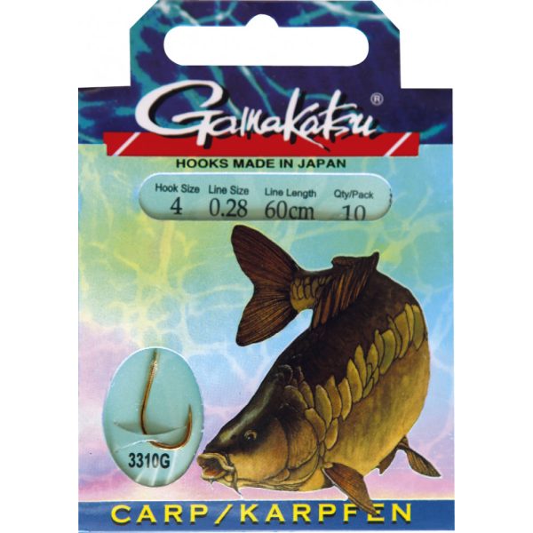 Gamakatsu Carp vorgebunden Gold 4 10Stk/Packung Plättchenhaken Widerhaken Boiliehaken