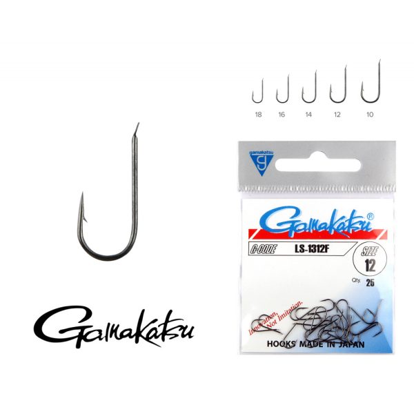 Gamakatsu LS-1312F/012 Schwarz 12 25Stück/Packung Karpfenhaken mit Plättchen und Widerhaken