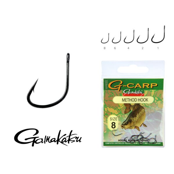 Gamakatsu G-Carp Method Schwarz 8 10 Stk./Packung Geöhrt Mit Widerhaken Feederhaken