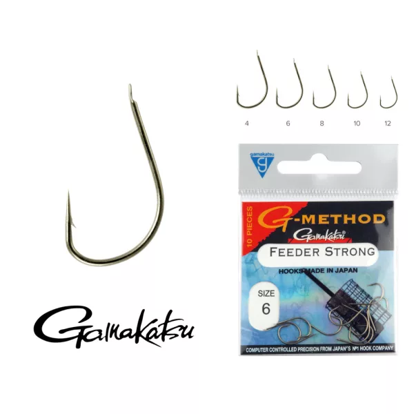 Gamakatsu Feeder Strong B Schwarz 8 10/csomag mit Plättchen und Widerhaken Feederhaken