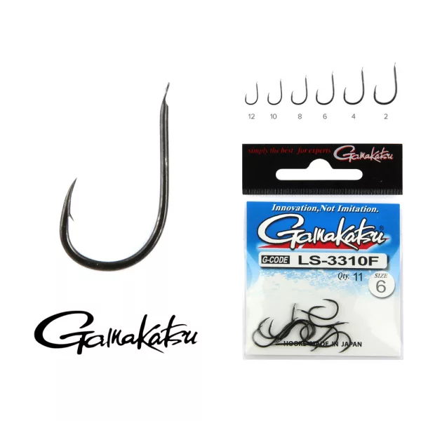 Gamakatsu LS-3310F/006 N/L Schwarz 6 11 Stück/Packung Öhrhaken mit Widerhaken Feeder Haken