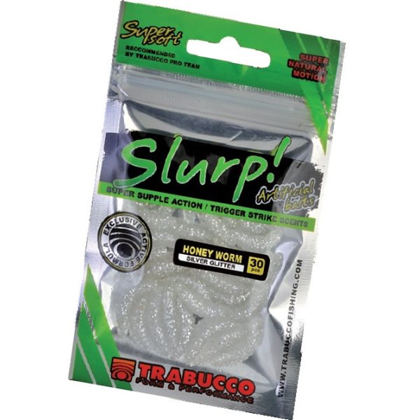 Trabucco Slurp Bait Honey Worm XL Silver Glitter Bienenlarve 25 Stk.