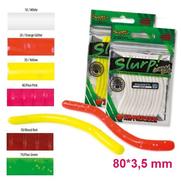 Trabucco Slurp Bait Spaghetti Fluo Gelb Weichgummi-Köder 12Stück
