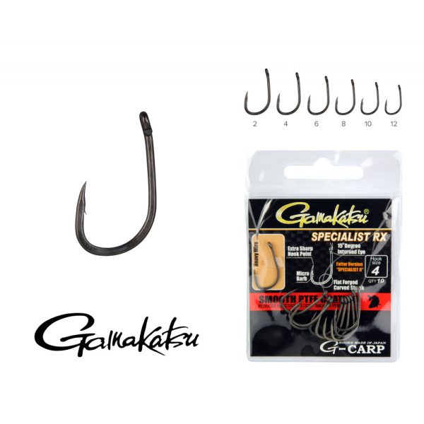 Gamakatsu G-Carp Specialist RX Schwarz 10 10 Stk./Packung Mit Öhr Mit Mikro-Widerhaken Karpfenhaken