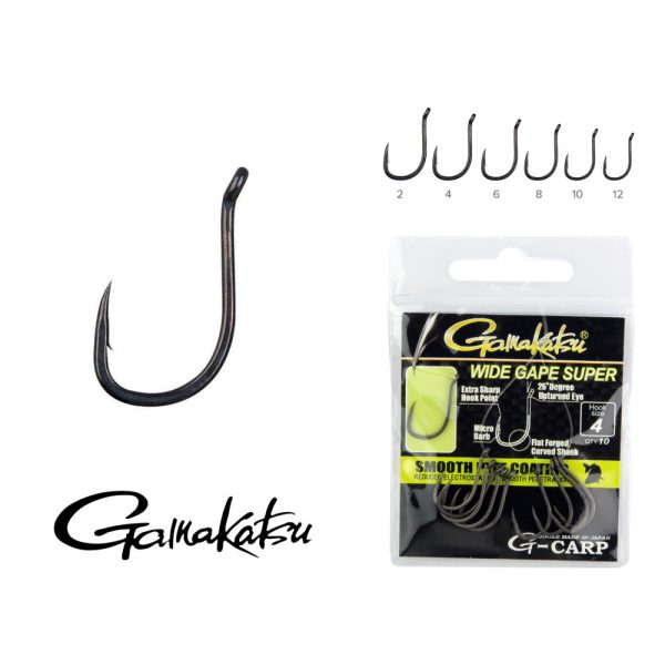 Gamakatsu G-Carp Wide Gape Super Schwarz 10 10 Stk./Packung Mit Öhr Mit Mikro-Widerhaken Karpfenhaken