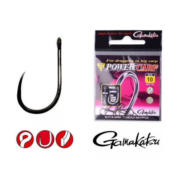 Gamakatsu Power Carp Ring Eye BB Schwarz 16 10 Stk./Packung Feederhaken mit Öhr, ohne Widerhaken