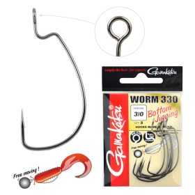   Gamakatsu Worm-330 Bottom Jigging Schwarz 4/0 5 Stk./Packung mit Öhr, mit Widerhaken Raubfischhaken