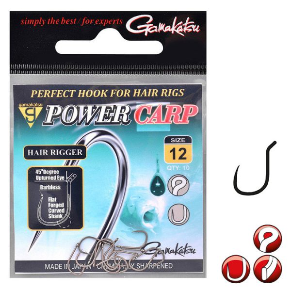 Gamakatsu Power Carp Hair Rigger Schwarz 14 10 Stk./Packung Feederhaken mit Öhr und Widerhaken