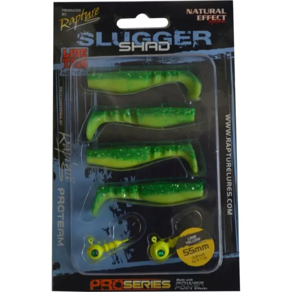 Rapture Slugger Shad Set 5,5cm Limettengelb 4+2 Stk. Kunstköder Set