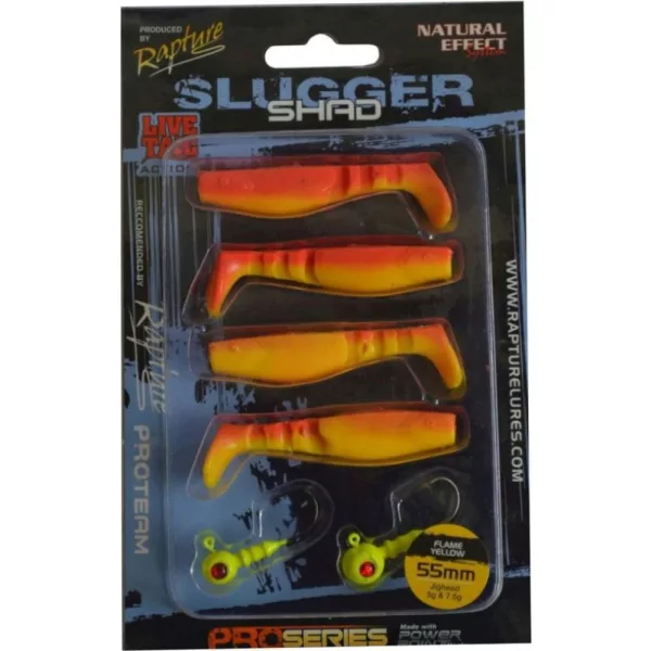 Rapture Slugger Shad Set 5,5cm Flammengelb 4+2 Stk. Kunstköder Set