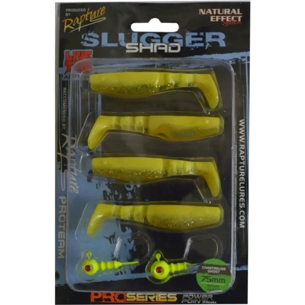 Rapture Slugger Shad Set 7,5cm Chartreuse Ghost 4+2 Stk. Kunstköder-Set