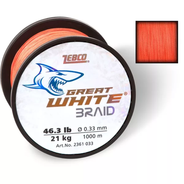 Zebco O 0,35mm Great White™ Geflochtene Schnur L: 1000m 23,00kg / 51lbs orange - Geflochtene Schnur