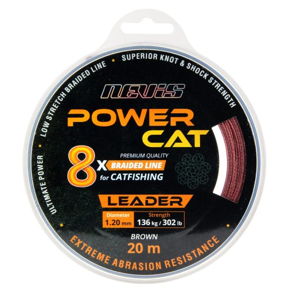 Nevis Powercat Braid Leader X8 20m 1.20mm Geflochtene Vorfachschnur-Braun