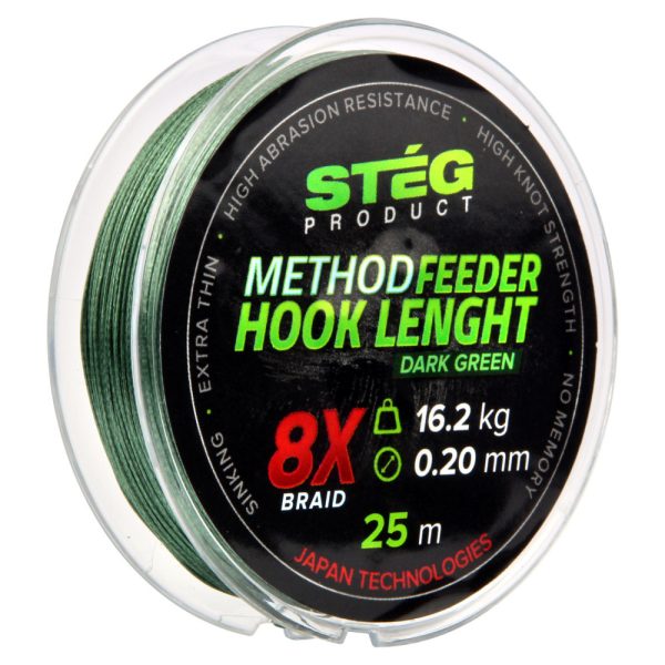 Stég Stég Method Feeder geflochtene Vorfachschnur 0.14mm 25m - Dunkelgrün