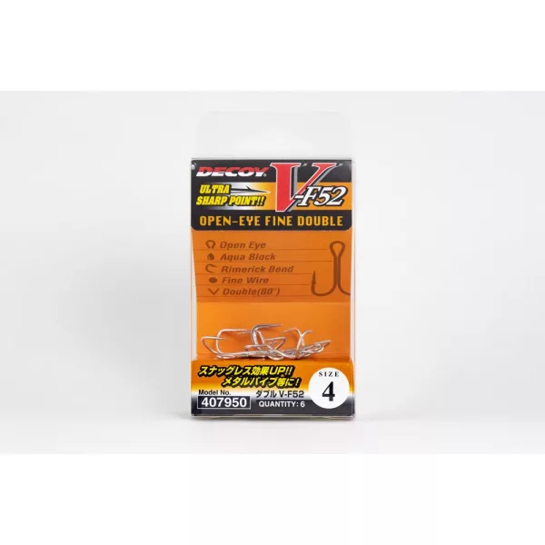 Decoy V-F52 #4 Zwillingshaken mit Öhr und Widerhaken 6Stk