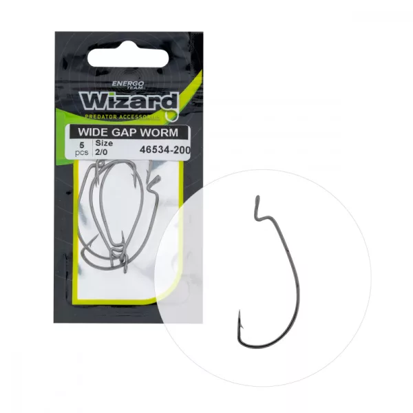 Wizard Wide Gap Worm mit Öhr und Widerhaken 2/0 Spinn-Offset-Haken