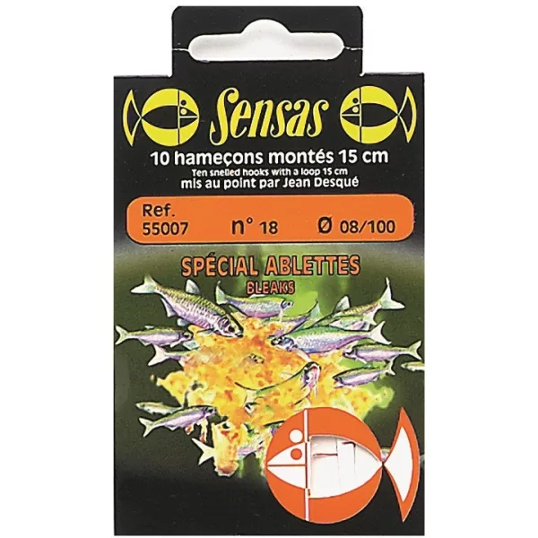 Sensas Spezial Ukelei 15cm 0,08mm 22 Monofil Vorgebundener Haken 10 Stk.