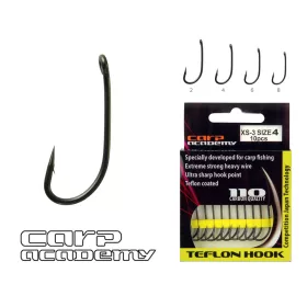   Carp Academy Teflon Hook XS-3 Schwarz 4 10Stk./Packung Geöster Haken mit Widerhaken Boilie-Haken