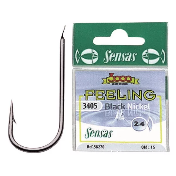 Sensas Feeling 3405 Schwarz Größe 14 mit Plättchen, mit Widerhaken Brassenhaken 15 Stk.