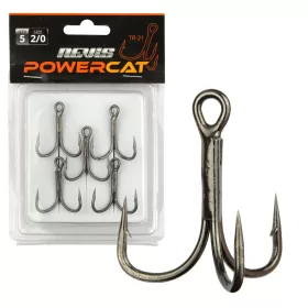   Nevis Powercat Treble Hook TR-21 Schwarz 2/0 5 Stk./Packung Öhrhaken mit Widerhaken für Raubfische