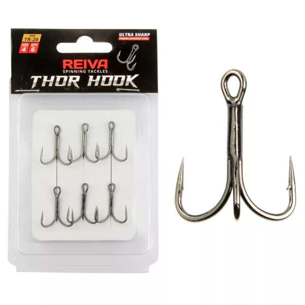 Reiva Treble Hook TR-20 Schwarz 4 6 Stk./Packung Öhrhaken mit Widerhaken für Raubfische
