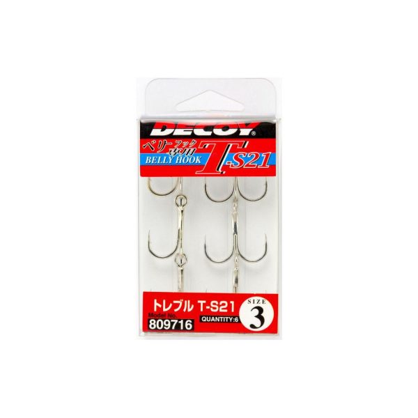 Decoy T-S21 Belly Hook #6 Ösen-Drillingshaken mit Widerhaken 6 Stk.