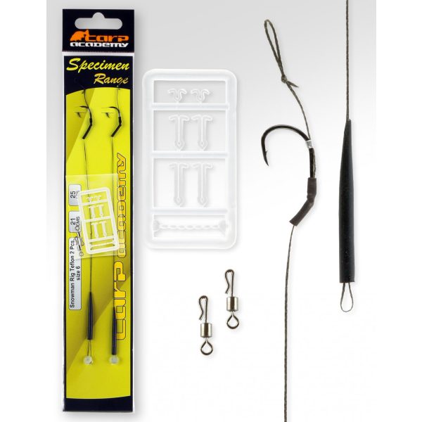 Carp Academy Snowmen Rig Teflon Schwarz 6 2 Stk./Packung Vorgebundener geflochtener Haken mit Öhr und Widerhaken