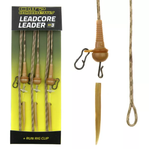 Carp Academy Vorgebundenes Leadcore Vorfach Run Rig mit Bleiclip montiert 3 Stück