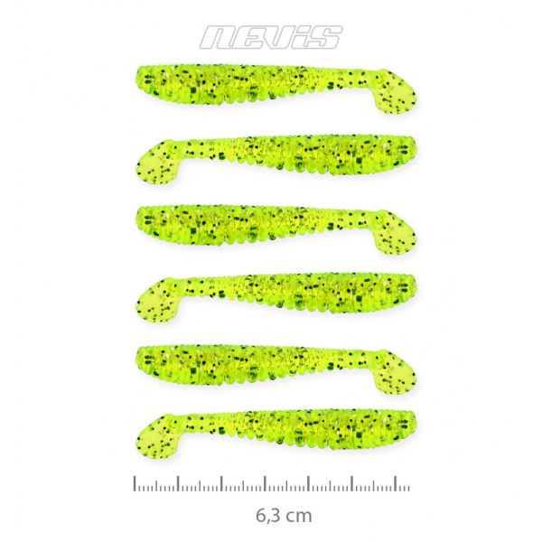 Nevis Impulse Shad 6,3cm 1,77gr 6 Stück/Packung Fluo Grün Glitzer Kunststoffköder