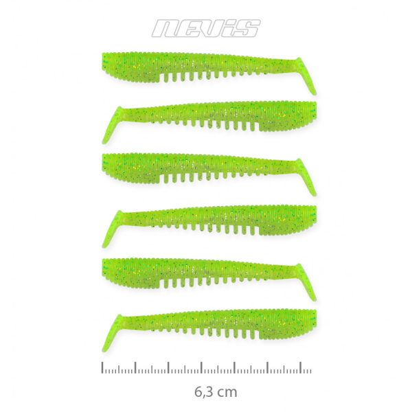 Nevis Impulse Shad 6,3cm 1,77gr 6 Stück/Packung Fluo Grün Glitzer X2 Kunststoffköder