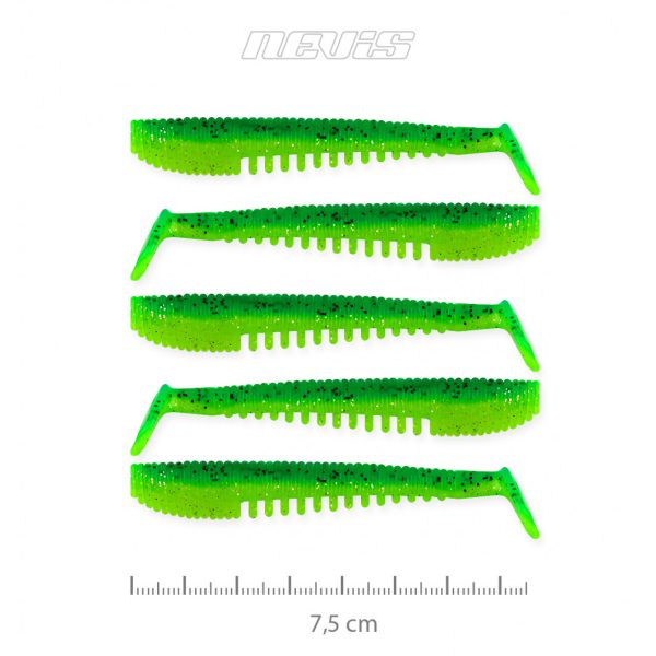 Nevis Impulse Shad 7,5cm 3,05gr 5Stk/Pckg Grün Glitzer Plastikköder