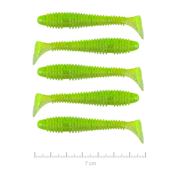 Nevis Vantage Swinger 7cm 2,96gr 5 Stk./Pack. Fluo Grün Glitzer III. Plastikköder