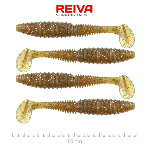 Reiva Zander Power Shad 10cm 7,05gr 4 Stk./Pack (Braun Glitzer) Gummiköder