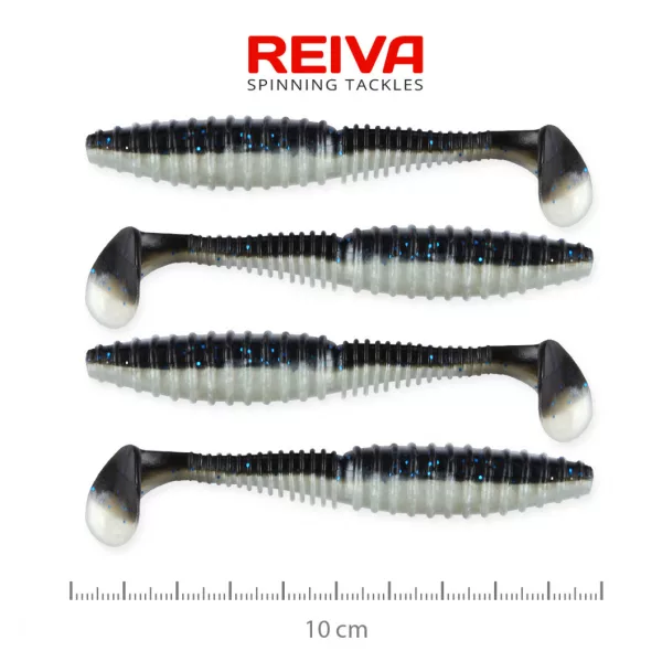 Reiva Zander Power Shad 10cm 7,05gr 4 Stk./Pack (Schwarz Silber) Gummiköder