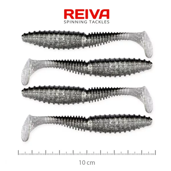 Reiva Zander Power Shad 10cm 7,05gr 4 Stk./Pack (Silber Glitzer) Gummiköder