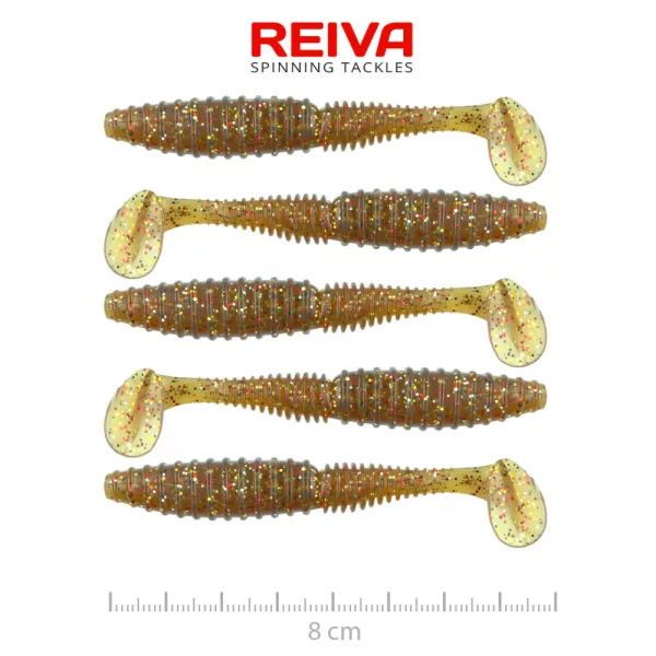 Reiva Zander Power Shad 8cm 3,18gr 5 Stk./Pack (Braun Glitzer) Gummiköder