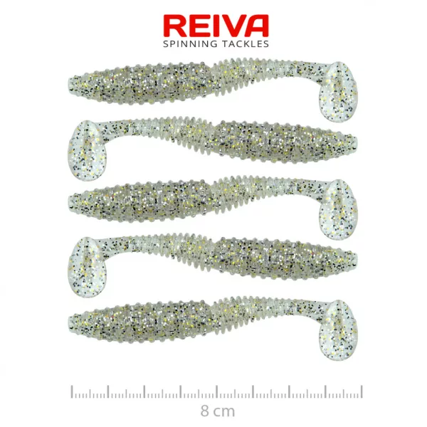 Reiva Zander Power Shad 8cm 3,18gr 5 Stk/Pck (Silber Glitzer) Plastikköder