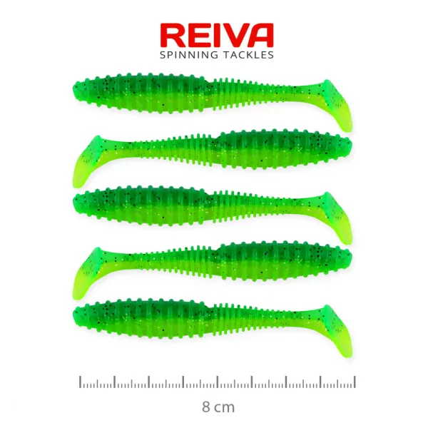 Reiva Zander Power Shad 8cm 3,18gr 5 Stk/Pck (Grün Glitzer) Plastikköder