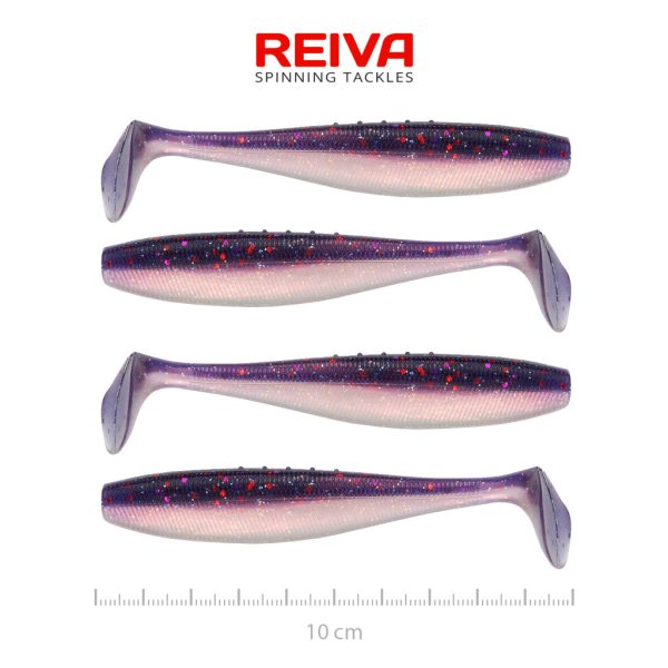 Reiva Flat Minnow Shad 10cm Purple Pearl Plastik-Köder 4 Stk.