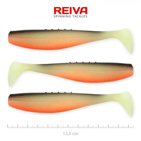 Reiva Flat Minnow shad 12,5cm 3 Stück/Packung (Schwarz-Weiß-Orange) Plastikköder