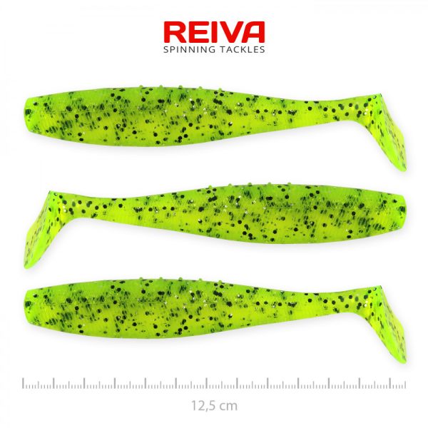 Reiva Flat Minnow shad 12,5cm 3 Stück/Packung (Grüner Glitter) Plastikköder