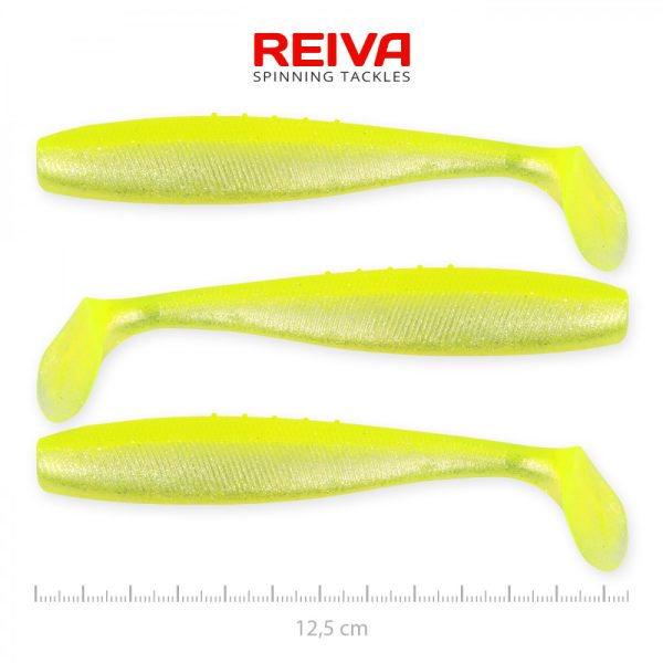 Reiva Flat Minnow shad 12,5cm 3 Stück/Packung (Gelb-Silber) Plastikköder
