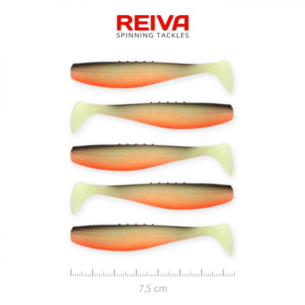 Reiva Flat Minnow shad 7,5cm 5 Stück/Packung (Schwarz-Weiß-Orange) Plastikköder