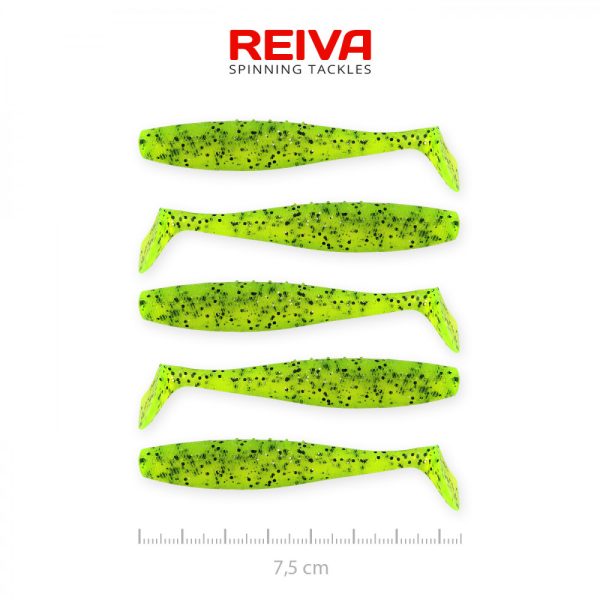 Reiva Flat Minnow shad 7,5cm 5 Stück/Packung (Grüner Glitter) Plastikköder
