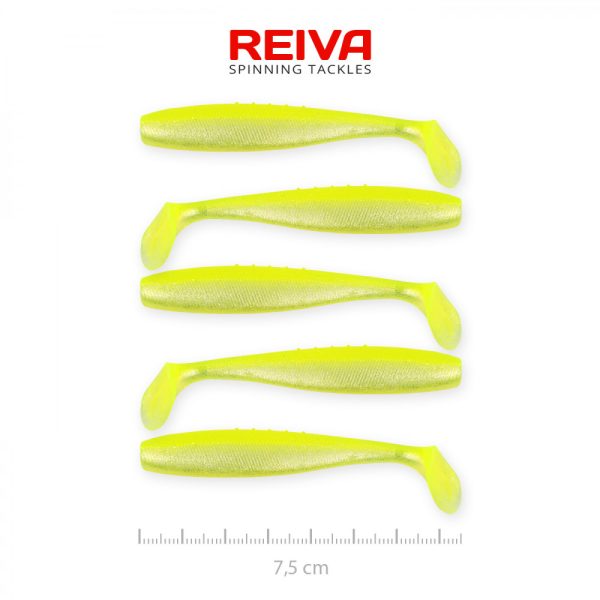 Reiva Flat Minnow shad 7,5cm 5 Stück/Packung (Gelb-Silber) Plastikköder